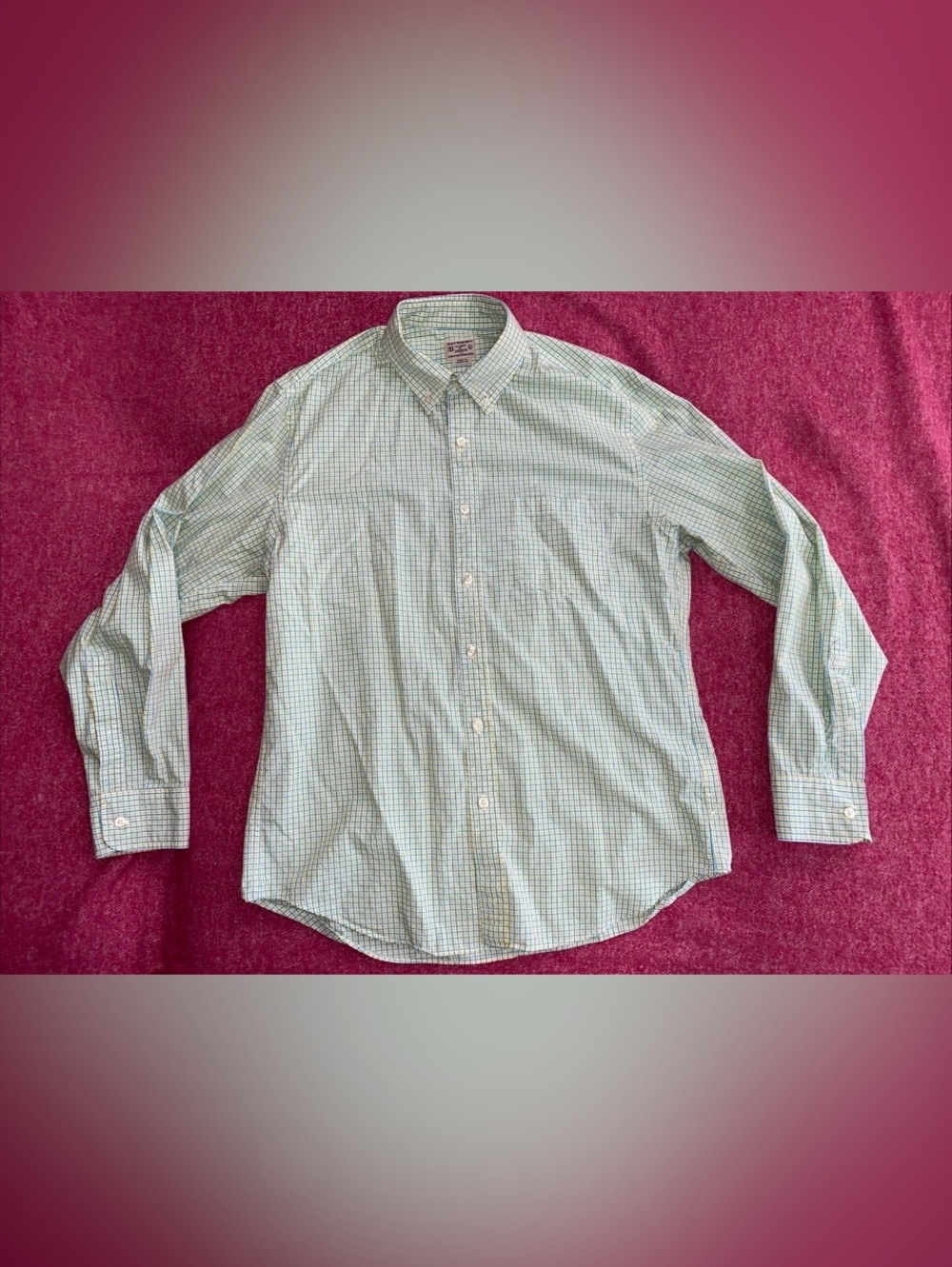 J. Crew Men's Light Green and White Windowpane Button-Down Shirt